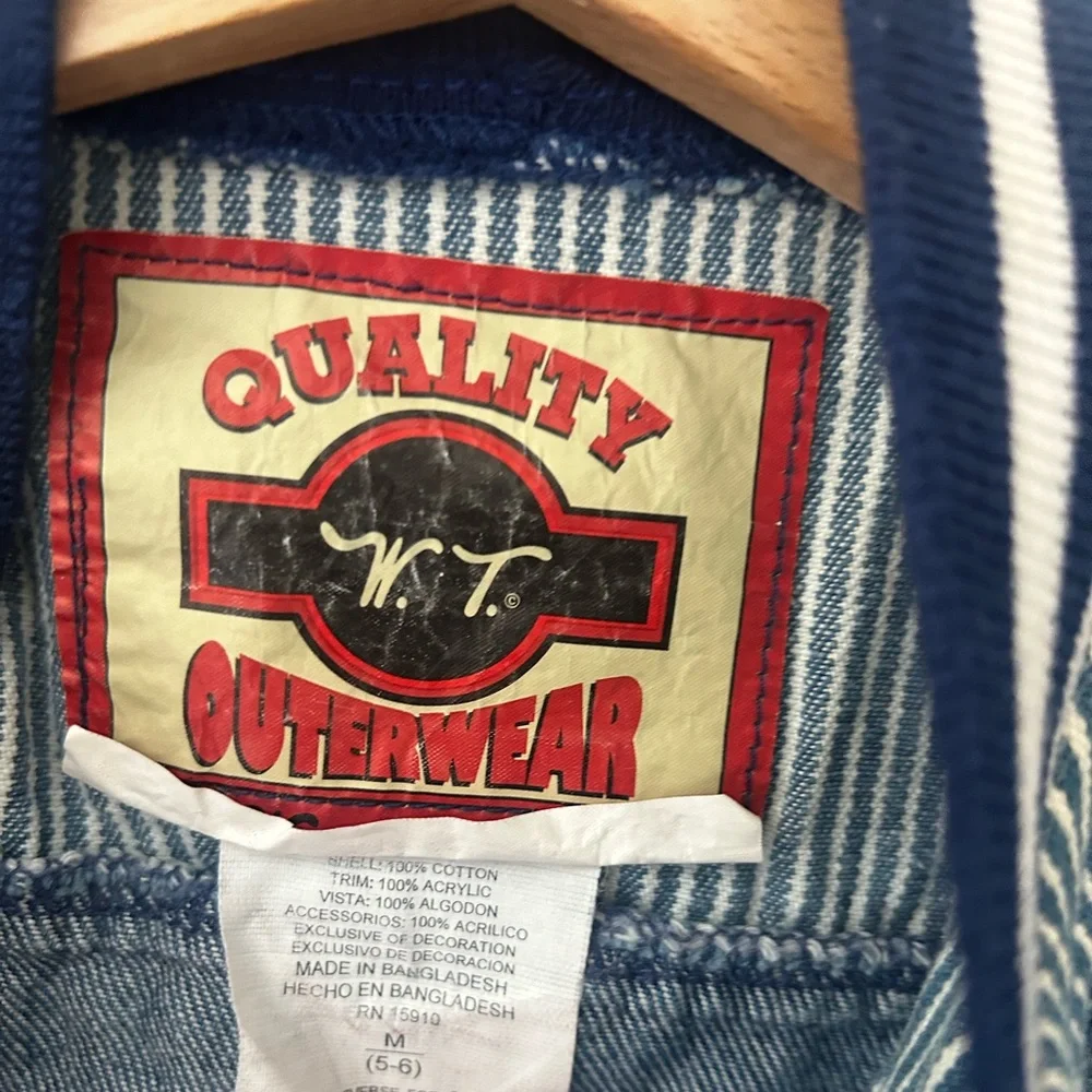 Vintage W.T. Quality Outerwear Size 5-6 Boys Kids Blue Jean Jacket Striped